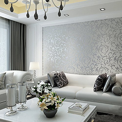 HANMERO Europa Simpel Abstrakt Schön wohnen Vliestapete Gestreift Prägung Wandbild Silber-Grau 0,53mx10m für Livingroom von HANMERO