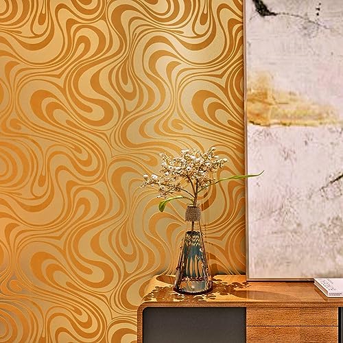 HANMERO Modern Simpel Abstrakt Mustertapete Curve Hellgold 3D-Tapete Wandbild Beflockung 4 Farben Tapete 0,7m*8,4m Wohnzimmer Tapete (Gold) von HANMERO