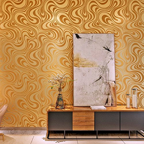 HANMERO Modern Simpel Abstrakt Mustertapete Curve Hellgold 3D-Tapete Wandbild Beflockung 4 Farben Tapete 0,7m*8,4m Wohnzimmer Tapete (Gold) von HANMERO