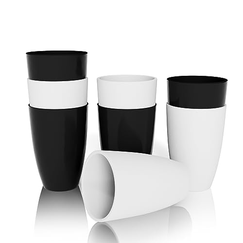 HANMFEI unzerbrechliche wiederverwendbare Kunststoff-Trinkbecher, 8 Stück (schwarz und weiß) von HANMFEI