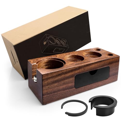 HANMONY Tamperstation, Tamper Station Tamperstation 58mm Kaffee Tamper Station für Barista, Tamping Station Einstellbare Höhe für Espresso Kaffeemaschine Barista Zubehör Walnuss von HANMONY