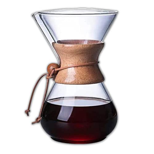 Pour Over Kaffeemaschine, Mundgeblasenes Borosilikatglas, Langsam Tropfende Kaffeekanne mit Holzband, Kaffeekaraffe zum Aufbrühen (400 Ml) von HANQ
