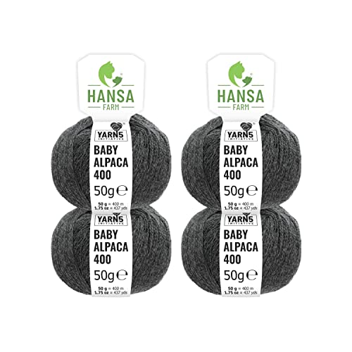 HANSA-FARM | 100% Baby Alpakawolle in 50+ Farben (kratzfrei) - 200g Set (4 x 50g) - weiche Alpaka Wolle zum Stricken & Häkeln in 6 Garnstärken by Hansa-Farm - Anthrazit (Schwarz-Grau) von HANSA-FARM