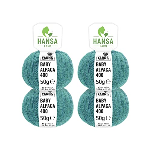 HANSA-FARM | 100% Baby Alpakawolle in 50+ Farben (kratzfrei) - 200g Set (4 x 50g) - weiche Alpaka Wolle zum Stricken & Häkeln in 6 Garnstärken by Hansa-Farm - Blau-Grün Heather von HANSA-FARM