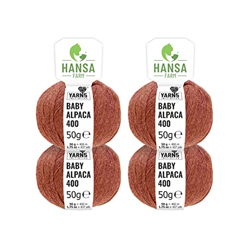 HANSA-FARM | 100% Baby Alpakawolle in 50+ Farben (kratzfrei) - 200g Set (4 x 50g) - weiche Alpaka Wolle zum Stricken & Häkeln in 6 Garnstärken by Hansa-Farm - Herbstlaub Heather (Rot-Braun) von HANSA-FARM