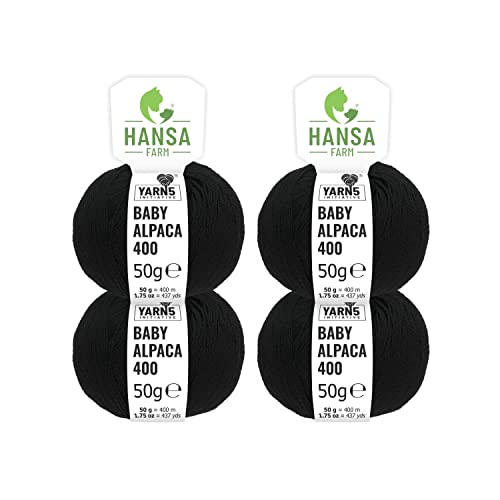 HANSA-FARM | 100% Baby Alpakawolle in 50+ Farben (kratzfrei) - 200g Set (4 x 50g) - weiche Alpaka Wolle zum Stricken & Häkeln in 6 Garnstärken by Hansa-Farm - Schwarz von HANSA-FARM