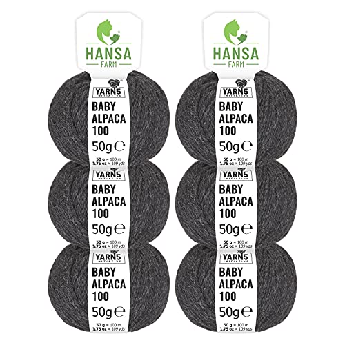 HANSA-FARM | 100% Baby Alpakawolle in 50+ Farben (kratzfrei) - 300g Set (6 x 50g) - weiche Alpaka Wolle zum Stricken & Häkeln in 6 Garnstärken by Hansa-Farm - Anthrazit (Schwarz-Grau) von HANSA-FARM