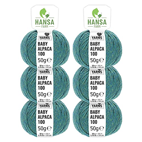 HANSA-FARM | 100% Baby Alpakawolle in 50+ Farben (kratzfrei) - 300g Set (6 x 50g) - weiche Alpaka Wolle zum Stricken & Häkeln in 6 Garnstärken by Hansa-Farm - Blau-Grün Heather von HANSA-FARM