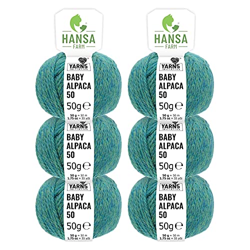 HANSA-FARM | 100% Baby Alpakawolle in 50+ Farben (kratzfrei) - 300g Set (6 x 50g) - weiche Alpaka Wolle zum Stricken & Häkeln in 6 Garnstärken by Hansa-Farm - Blau-Grün Heather von HANSA-FARM