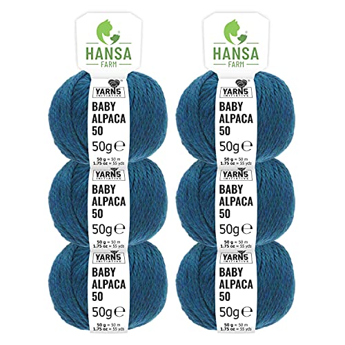 HANSA-FARM | 100% Baby Alpakawolle in 50+ Farben (kratzfrei) - 300g Set (6 x 50g) - weiche Alpaka Wolle zum Stricken & Häkeln in 6 Garnstärken by Hansa-Farm - Deep Ocean Heather (Blau) von HANSA-FARM