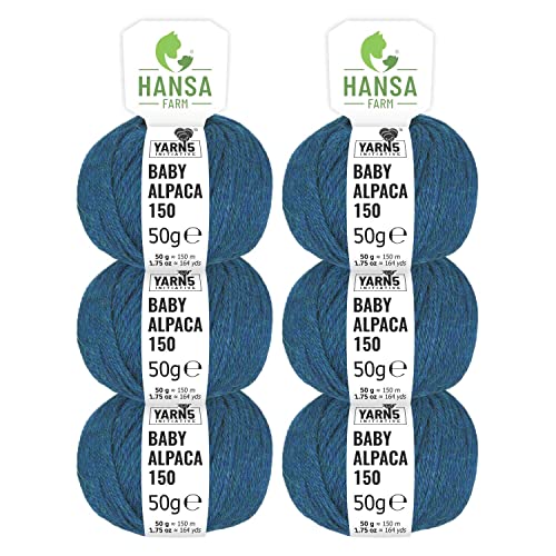 HANSA-FARM | 100% Baby Alpakawolle in 50+ Farben (kratzfrei) - 300g Set (6 x 50g) - weiche Alpaka Wolle zum Stricken & Häkeln in 6 Garnstärken by Hansa-Farm - Deep Ocean Heather (Dunkel-Blau) von HANSA-FARM