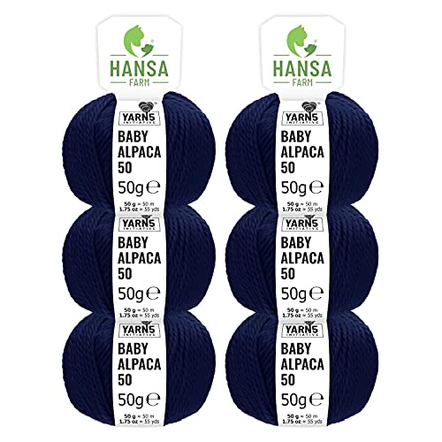 HANSA-FARM | 100% Baby Alpakawolle in 50+ Farben (kratzfrei) - 300g Set (6 x 50g) - weiche Alpaka Wolle zum Stricken & Häkeln in 6 Garnstärken by Hansa-Farm - Dunkelblau (Blau) von HANSA-FARM