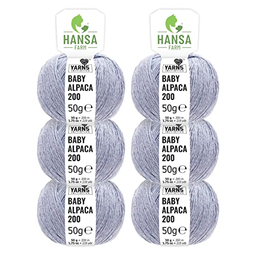 HANSA-FARM | 100% Baby Alpakawolle in 50+ Farben (kratzfrei) - 300g Set (6 x 50g) - weiche Alpaka Wolle zum Stricken & Häkeln in 6 Garnstärken by Hansa-Farm - Gletscher Heather (Hell-Blau) von HANSA-FARM