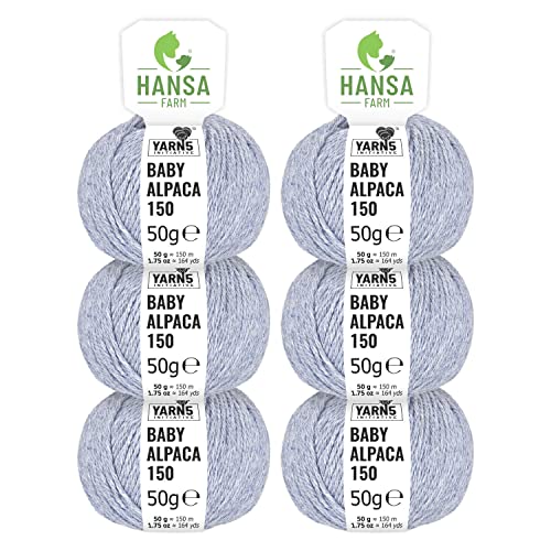 HANSA-FARM | 100% Baby Alpakawolle in 50+ Farben (kratzfrei) - 300g Set (6 x 50g) - weiche Alpaka Wolle zum Stricken & Häkeln in 6 Garnstärken by Hansa-Farm - Gletscher Heather (Hell-Grau) von HANSA-FARM