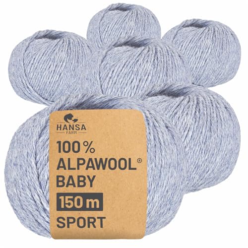 HANSA-FARM | 100% Baby Alpakawolle in 50+ Farben (kratzfrei) - 300g Set (6 x 50g) - weiche Alpaka Wolle zum Stricken & Häkeln in 6 Garnstärken by Hansa-Farm - Gletscher Heather (Hell-Grau) von HANSA-FARM