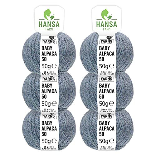 HANSA-FARM | 100% Baby Alpakawolle in 50+ Farben (kratzfrei) - 300g Set (6 x 50g) - weiche Alpaka Wolle zum Stricken & Häkeln in 6 Garnstärken by Hansa-Farm - Grau-Grün Heather von HANSA-FARM