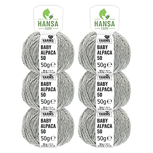 HANSA-FARM | 100% Baby Alpakawolle in 50+ Farben (kratzfrei) - 300g Set (6 x 50g) - weiche Alpaka Wolle zum Stricken & Häkeln in 6 Garnstärken by Hansa-Farm - Hellgrau (Grau) von HANSA-FARM