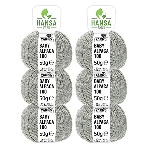 HANSA-FARM | 100% Baby Alpakawolle in 50+ Farben (kratzfrei) - 300g Set (6 x 50g) - weiche Alpaka Wolle zum Stricken & Häkeln in 6 Garnstärken by Hansa-Farm - Hellgrau (Grau) von HANSA-FARM