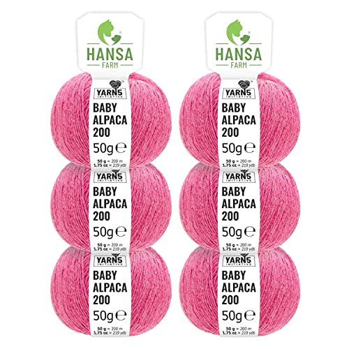 HANSA-FARM | 100% Baby Alpakawolle in 50+ Farben (kratzfrei) - 300g Set (6 x 50g) - weiche Alpaka Wolle zum Stricken & Häkeln in 6 Garnstärken by Hansa-Farm - Himbeersahne Heather (Rosa/Pink) von HANSA-FARM