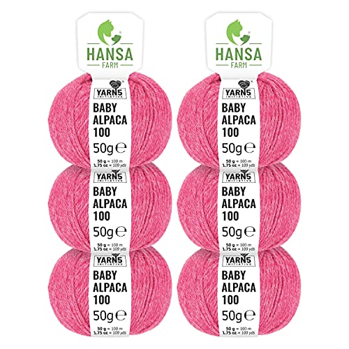 HANSA-FARM | 100% Baby Alpakawolle in 50+ Farben (kratzfrei) - 300g Set (6 x 50g) - weiche Alpaka Wolle zum Stricken & Häkeln in 6 Garnstärken by Hansa-Farm - Himbeersahne Heather (Rosa/Pink) von HANSA-FARM