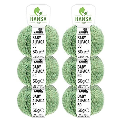 HANSA-FARM | 100% Baby Alpakawolle in 50+ Farben (kratzfrei) - 300g Set (6 x 50g) - weiche Alpaka Wolle zum Stricken & Häkeln in 6 Garnstärken by Hansa-Farm - Lindenblüte Heather (Grün) von HANSA-FARM