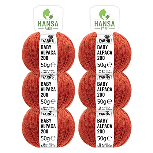 HANSA-FARM | 100% Baby Alpakawolle in 50+ Farben (kratzfrei) - 300g Set (6 x 50g) - weiche Alpaka Wolle zum Stricken & Häkeln in 6 Garnstärken by Hansa-Farm - Orange Heather von HANSA-FARM