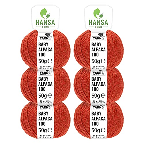 HANSA-FARM | 100% Baby Alpakawolle in 50+ Farben (kratzfrei) - 300g Set (6 x 50g) - weiche Alpaka Wolle zum Stricken & Häkeln in 6 Garnstärken by Hansa-Farm - Orange Heather von HANSA-FARM