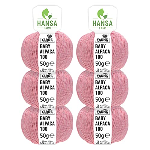 HANSA-FARM | 100% Baby Alpakawolle in 50+ Farben (kratzfrei) - 300g Set (6 x 50g) - weiche Alpaka Wolle zum Stricken & Häkeln in 6 Garnstärken by Hansa-Farm - Perlrosa Heather (Rosa) von HANSA-FARM