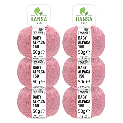 HANSA-FARM | 100% Baby Alpakawolle in 50+ Farben (kratzfrei) - 300g Set (6 x 50g) - weiche Alpaka Wolle zum Stricken & Häkeln in 6 Garnstärken by Hansa-Farm - Perlrosa Heather (Rosa) von HANSA-FARM