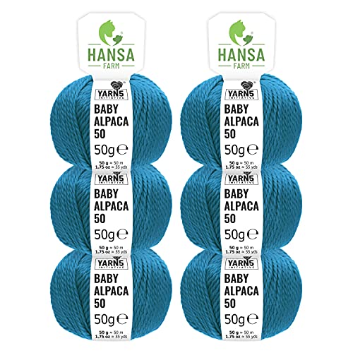 HANSA-FARM | 100% Baby Alpakawolle in 50+ Farben (kratzfrei) - 300g Set (6 x 50g) - weiche Alpaka Wolle zum Stricken & Häkeln in 6 Garnstärken by Hansa-Farm - Petrol uni (Blau) von HANSA-FARM