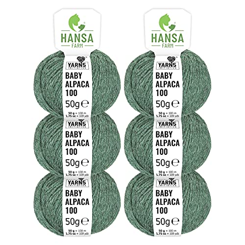 HANSA-FARM | 100% Baby Alpakawolle in 50+ Farben (kratzfrei) - 300g Set (6 x 50g) - weiche Alpaka Wolle zum Stricken & Häkeln in 6 Garnstärken by Hansa-Farm - Smaragd Heather (Grün) von HANSA-FARM