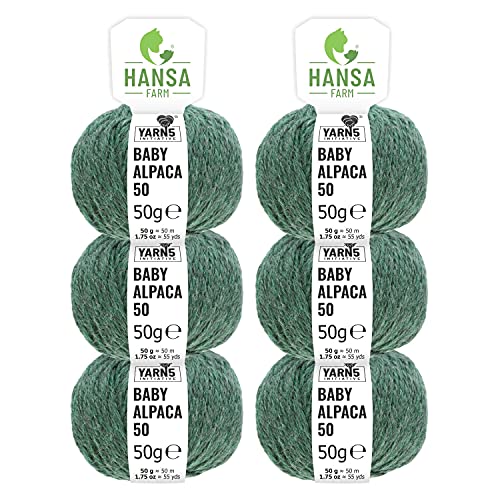 HANSA-FARM | 100% Baby Alpakawolle in 50+ Farben (kratzfrei) - 300g Set (6 x 50g) - weiche Alpaka Wolle zum Stricken & Häkeln in 6 Garnstärken by Hansa-Farm - Smaragd Heather (Grün) von HANSA-FARM