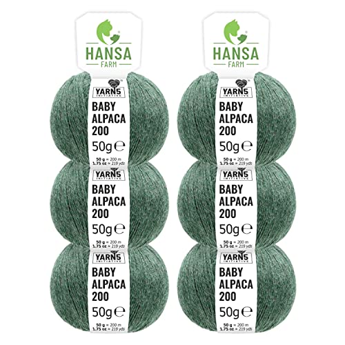 HANSA-FARM | 100% Baby Alpakawolle in 50+ Farben (kratzfrei) - 300g Set (6 x 50g) - weiche Alpaka Wolle zum Stricken & Häkeln in 6 Garnstärken by Hansa-Farm - Smaragd Heather (Grün) von HANSA-FARM