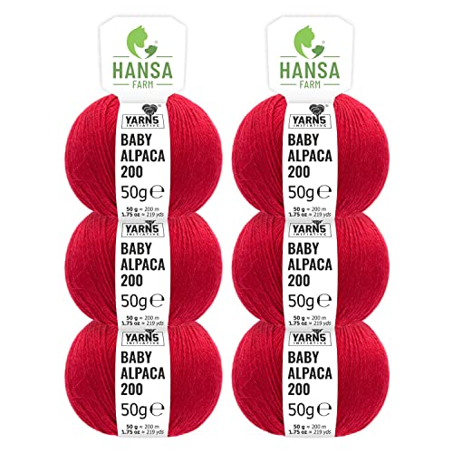 HANSA-FARM | 100% Baby Alpakawolle in 50+ Farben (kratzfrei) - 300g Set (6 x 50g) - weiche Alpaka Wolle zum Stricken & Häkeln in 6 Garnstärken by Hansa-Farm - Weinrot (Rot) von HANSA-FARM