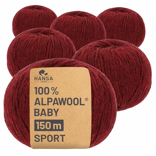 HANSA-FARM | 100% Baby Alpakawolle in 50+ Farben (kratzfrei) - 300g Set (6 x 50g) - weiche Alpaka Wolle zum Stricken & Häkeln in 6 Garnstärken by Hansa-Farm - Weinrot Heather (Rot) von HANSA-FARM