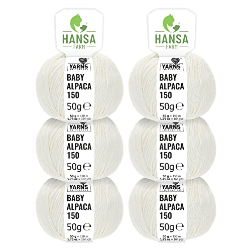 HANSA-FARM | 100% Baby Alpakawolle in 50+ Farben (kratzfrei) - 300g Set (6 x 50g) - weiche Alpaka Wolle zum Stricken & Häkeln in 6 Garnstärken by Hansa-Farm - Wollweiß/Natur (Weiß) von HANSA-FARM