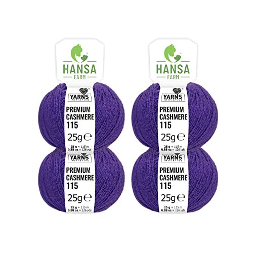 100% Kaschmir Wolle in 12 Farben (weich + kratzfrei) - 100g Set (4 x 25g) Fingering - Edle Cashmere Wolle zum Stricken und Häkeln von Hansa-Farm - Lavendel/Violett (Lila) von HANSA-FARM