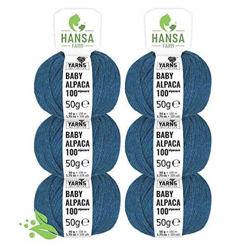 HANSA-FARM | Alpacare 100% waschbare Baby Alpakawolle in 25 Farben - 300 Set DK (6 x 50g) - Die 1. maschinenwaschbare 100% Alpaca Wolle - kratzfreie Alpaka Wolle zum Stricken & Häkeln - Deep Ocean von HANSA-FARM