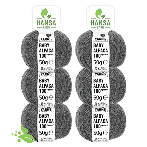 HANSA-FARM | Alpacare 100% die 1. maschinenwaschbare Baby Alpakawolle - 300 Set DK (6 x 50g) - kratzfreie Alpaka Wolle zum Stricken & Häkeln - Dunkelgrau von HANSA-FARM