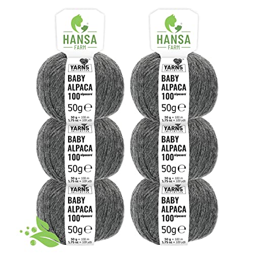 HANSA-FARM | Alpacare 100% waschbare Baby Alpakawolle in 25 Farben - 300 Set DK (6 x 50g) - Die 1. maschinenwaschbare 100% Alpaca Wolle - kratzfreie Alpaka Wolle zum Stricken & Häkeln - Dunkelgrau von HANSA-FARM