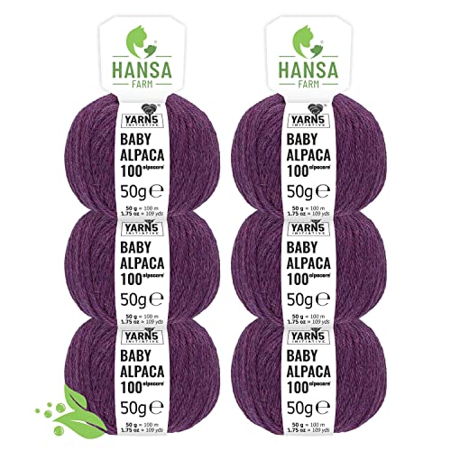 HANSA-FARM | Alpacare 100% waschbare Baby Alpakawolle in 25 Farben - 300 Set DK (6 x 50g) - Die 1. maschinenwaschbare 100% Alpaca Wolle - kratzfreie Alpaka Wolle zum Stricken & Häkeln - Lila von HANSA-FARM