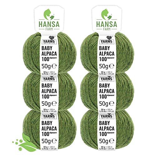 HANSA-FARM | Alpacare 100% waschbare Baby Alpakawolle in 25 Farben - 300 Set DK (6 x 50g) - Die 1. maschinenwaschbare 100% Alpaca Wolle - kratzfreie Alpaka Wolle zum Stricken & Häkeln - Mittelgrün von HANSA-FARM