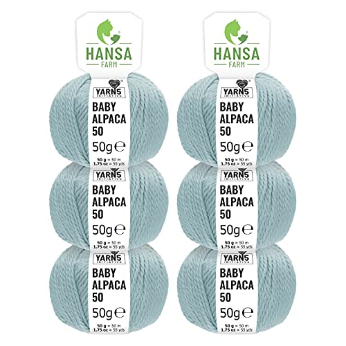 HANSA-FARM | 100% Baby Alpakawolle in 50+ Farben (kratzfrei) - 300g Set (6 x 50g) - weiche Alpaka Wolle zum Stricken & Häkeln in 6 Garnstärken by Hansa-Farm - Eisblau (Blau) von HANSA-FARM