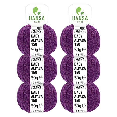 HANSA-FARM | 100% Baby Alpakawolle in 50+ Farben (kratzfrei) - 300g Set (6 x 50g) - weiche Alpaka Wolle zum Stricken & Häkeln in 6 Garnstärken by Hansa-Farm - Lila Heather (Lila) von HANSA-FARM