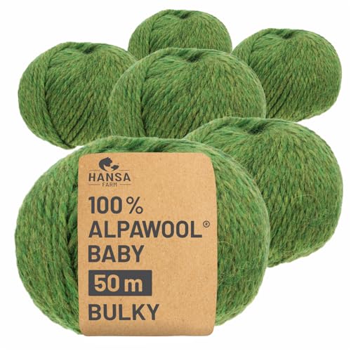 HANSA-FARM | 100% Baby Alpakawolle in 50+ Farben (kratzfrei) - 300g Set (6 x 50g) - weiche Alpaka Wolle zum Stricken & Häkeln in 6 Garnstärken by Hansa-Farm - Mittelgrün Heather (Grün) von HANSA-FARM
