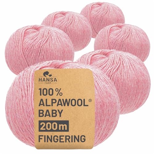 HANSA-FARM | 100% Baby Alpakawolle in 50+ Farben (kratzfrei) - 300g Set (6 x 50g) - weiche Alpaka Wolle zum Stricken & Häkeln in 6 Garnstärken by Hansa-Farm - Perlrosa Heather (Rosa) von HANSA-FARM
