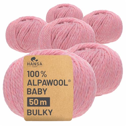 HANSA-FARM | 100% Baby Alpakawolle in 50+ Farben (kratzfrei) - 300g Set (6 x 50g) - weiche Alpaka Wolle zum Stricken & Häkeln in 6 Garnstärken by Hansa-Farm - Perlrosa Heather (Rosa) von HANSA-FARM
