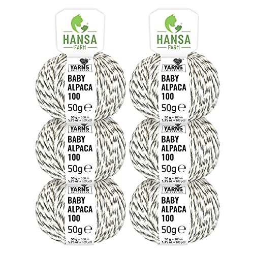 HANSA-FARM | 100% Baby Alpakawolle in 50+ Farben (kratzfrei) - 300g Set (6 x 50g) - weiche Alpaka Wolle zum Stricken & Häkeln in 6 Garnstärken by Hansa-Farm - Schneeleopard (Schwarz-Weiß) von HANSA-FARM