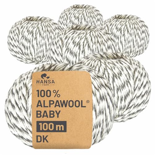 HANSA-FARM | 100% Baby Alpakawolle in 50+ Farben (kratzfrei) - 300g Set (6 x 50g) - weiche Alpaka Wolle zum Stricken & Häkeln in 6 Garnstärken by Hansa-Farm - Schneeleopard (Schwarz-Weiß) von HANSA-FARM