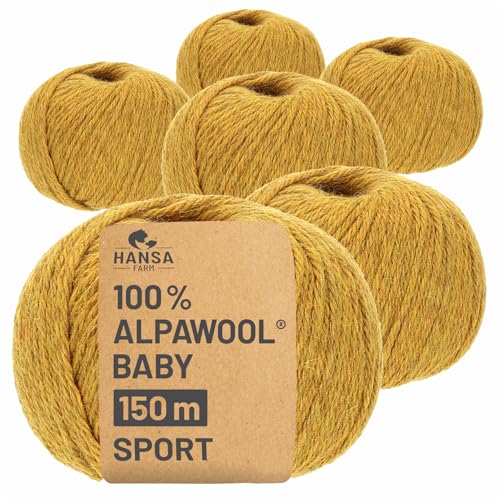 HANSA-FARM | 100% Baby Alpakawolle in 50+ Farben (kratzfrei) - 300g Set (6 x 50g) - weiche Alpaka Wolle zum Stricken & Häkeln in 6 Garnstärken by Hansa-Farm - Senfgelb Heather (Gelb) von HANSA-FARM